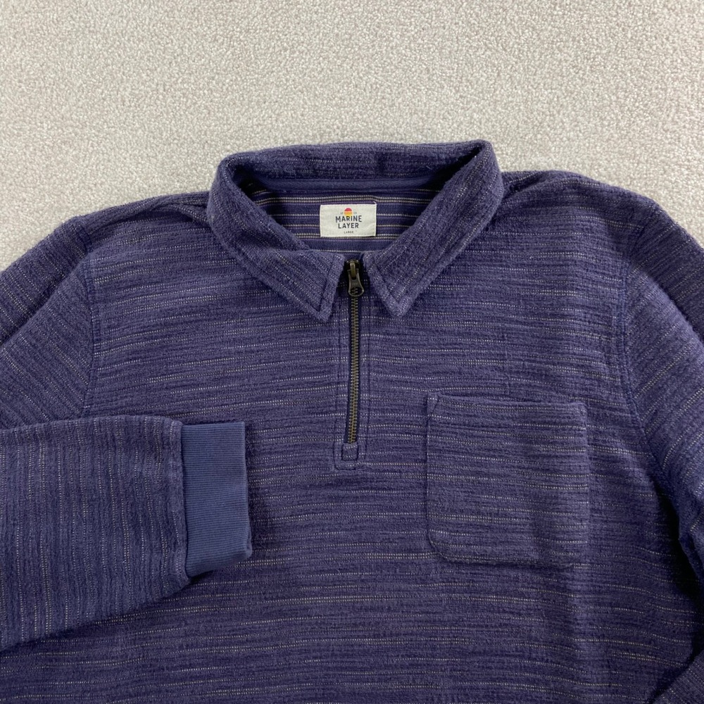 Marine Layer Pullover Mens Large Purple Quarter Zip Textured Knit Chest Pocket